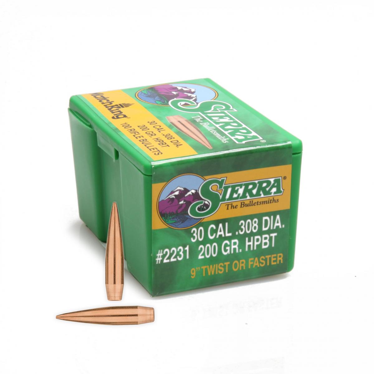 100 ogives Sierra Matchking Hollow Point Boat Tail calibre 30 (.308) 200 gr / 13 g