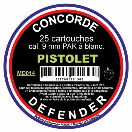 Boite de 25 cartouches à blanc pour PISTOLET 9 mm PAK MD014