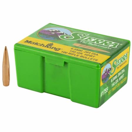 100 ogives Sierra Matchking calibre 6.5 mm (.264) 150 gr / 9,7 g Hollow Point Boat Tail