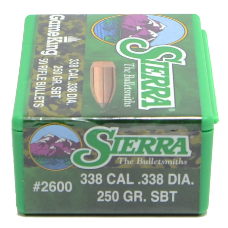 50 ogives Sierra Gameking calibre 8,60 (.338) 250 gr / 16,20 g Spitzer Boat Tail