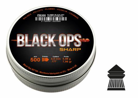 Boîte de 500 plombs 4.5 mm BLACK OPS Sharp  à tête pointue