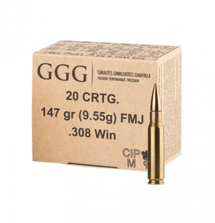 Boite de 20 cartouches GGG .308Win FMJ 147gr / 9.55g