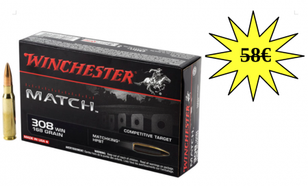 Cartouches Winchester Match .308 Win HPBT 168 gr / 10,88 g