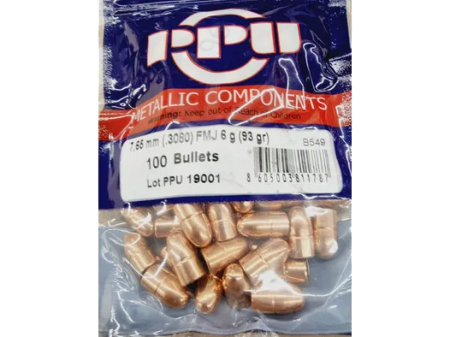 100 ogives P.P.U Partizan calibre 30 (.308) 93 gr / 6 g Full Metal Jacket