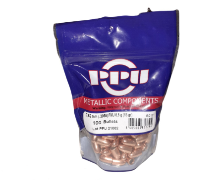 100 ogives P.P.U Partizan calibre 30 (.308) 85 gr / 5,50 g Full Metal Jacket