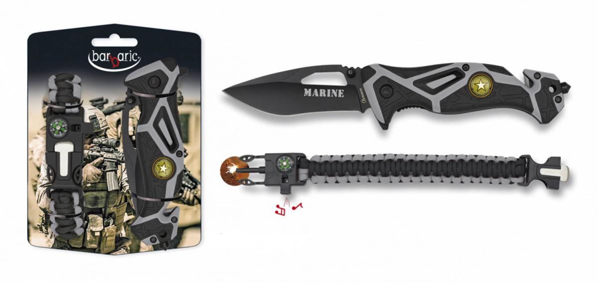 Couteau pliant FOS MARINE + bracelet de survie Paracorde
