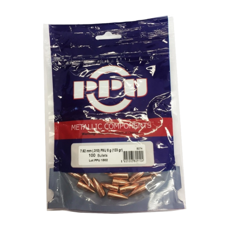 100 ogives P.P.U Partizan calibre 7,62 mm (.310) 123 gr / 8 g Full Metal Jacket