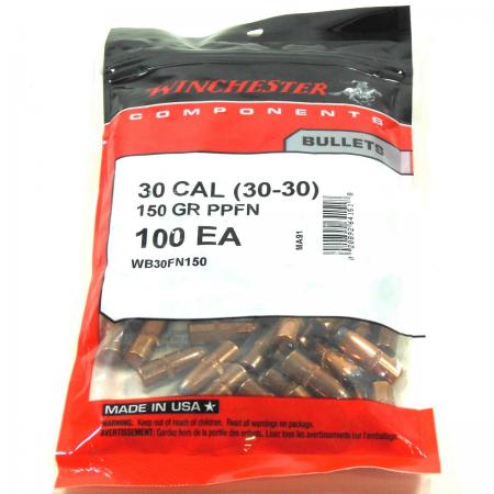 100 ogives Winchester calibre 30 (.308) Power Point Flat Nose 150 gr / 9,7 g