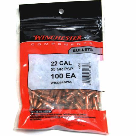100 ogives Winchester cal. 22 (.224) 55 gr / 3,56 g Pointed Soft Point