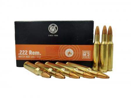 Cartouches RWS Match Jagd .222 Remington JHP 52 gr / 3,4 g