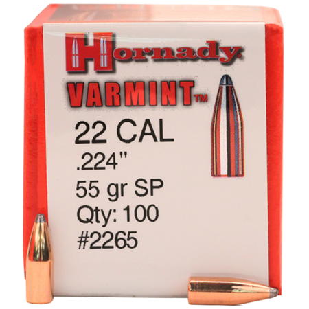 100 ogives Hornady calibre 22 (.224) 55 gr / 3,56 g Soft Point