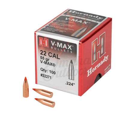 100 ogives Hornady V-Max calibre 22 (.224) 55 gr / 3,56 g Soft Point