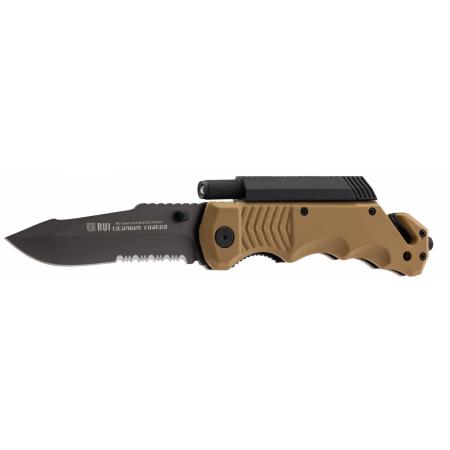 Couteau pliant tactique / survie Tan / Beige