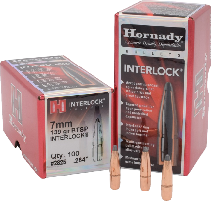 100 ogives Hornady calibre 7 mm (.284) 139 gr / 9 g  Boat Tail Soft Point