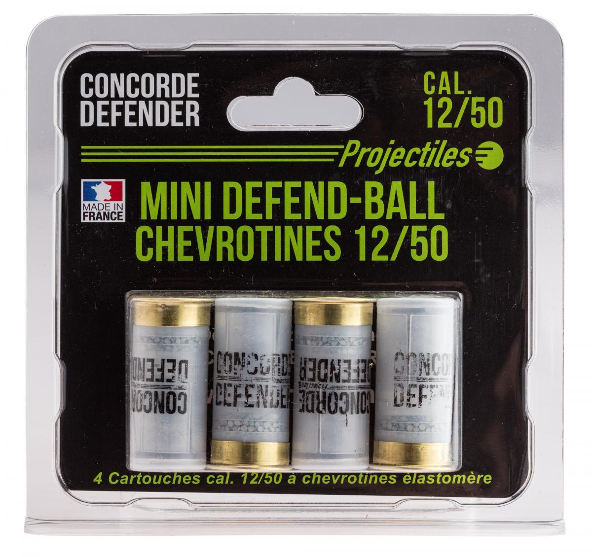 Cartouches Mini Defend-Ball cal. 12/50 chevrotine Elastomère - Blister de 4 