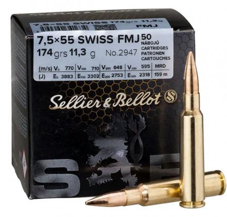 Cartouches Sellier & Bellot 7,5x55 Swiss FMJ 174 gr / 11,3 g