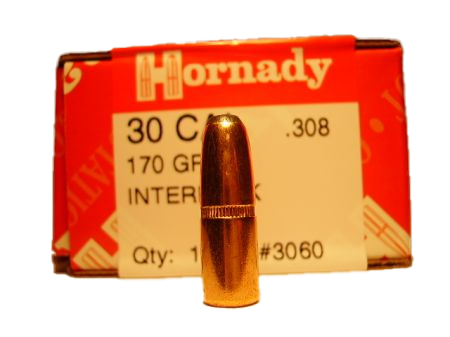 100 ogives Hornady Interlock calibre 30 (.308) 170 gr / 11 g Flat Point