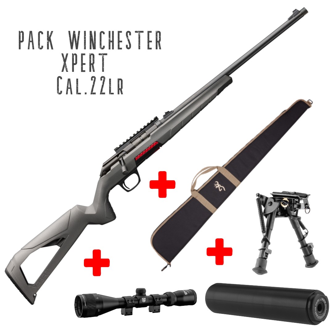 PACK Carabine de chasse à repetition WINCHESTER XPERT Cal. 22lr + bipied + silencieux + housse + lunette