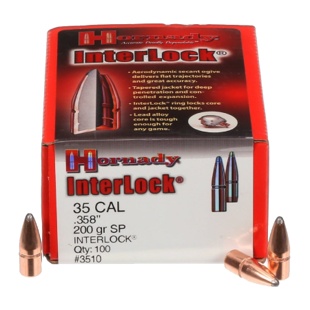 100 ogives Hornady Interlock Soft Point calibre 35 (.358) 200 gr / 12,9 g