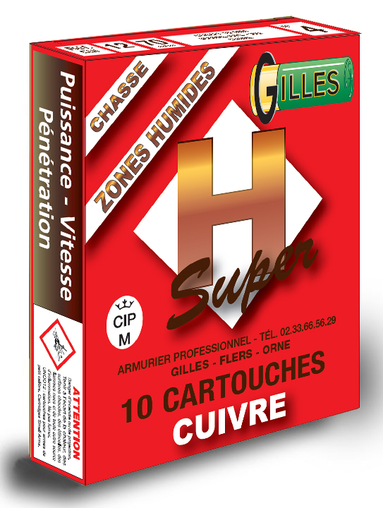 Boite de 10 cartouches GILLES  H SUPER Cuivre Cal. 12/70 