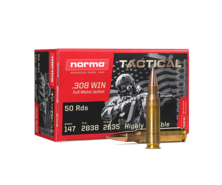 Boite de 50 cartouches NORMA Tactical .308Win FMJ 147gr / 9,5g