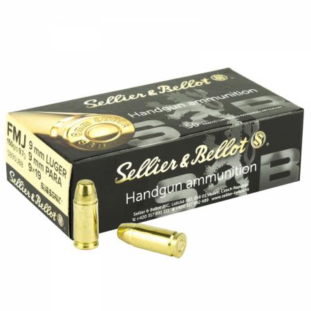 Boite de 50 cartouches SELLIER&BELLOT 9x19 FMJ Subsonic 150gr / 9,7g