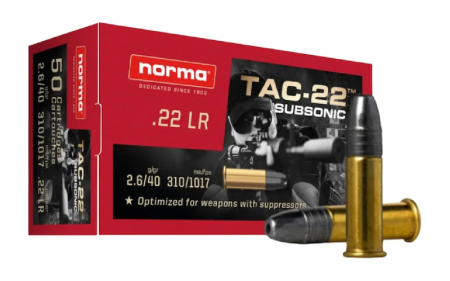 Boite de 50 cartouches NORMA TAC-22 SUBSONIC 40grs / 2,6g