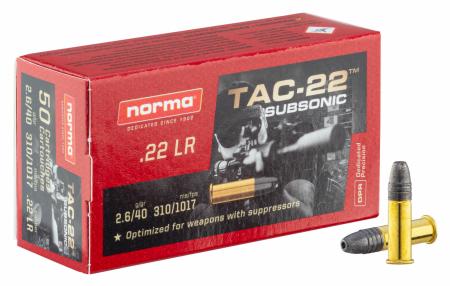 50 cartouches NORMA TAC-22 SUBSONIC 40grs / 2,6g