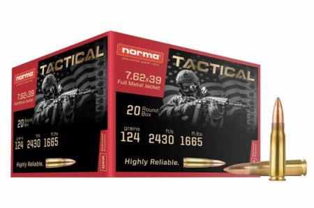 Boite de 20 cartouches NORMA FMJ Range Training 124grs / 8.0g Cal. 7.62x39