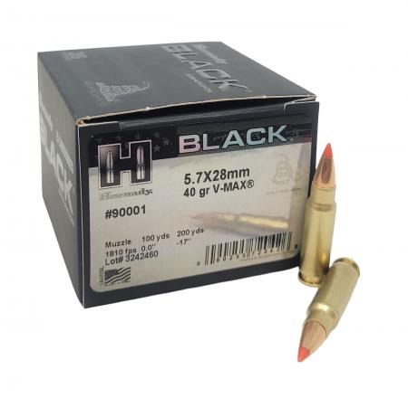 Cartouches Hornady 5.7x28 mm V-MAX Black 40 gr / 2,59 g