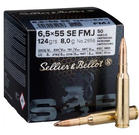 Cartouches Sellier & Bellot 6.5x55 SE FMJ 124 gr / 8 g