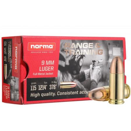Boite de 50 cartouches NORMA 9x19 FMJ 115gr / 7,5g