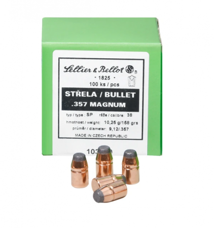 Boite de 100 ogives SELLIER&BELLOT .38 (.357) JSP 158gr / 10,24g
