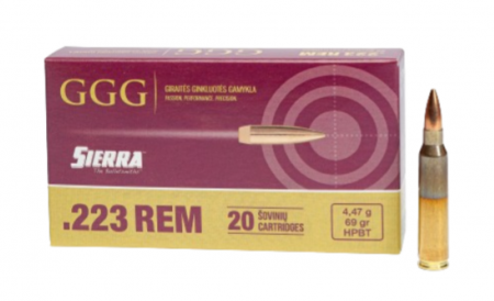 Boite de 20 cartouches GGG .223 Rem Sierra HPBT 69gr / 4,47g