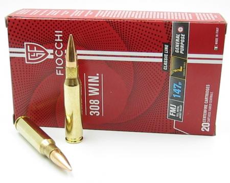 Boite de 20 cartouches FIOCCHI .308 Win FMJ 147gr / 9.55g