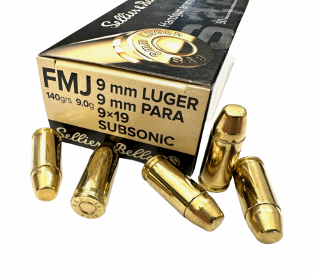 Cartouches Sellier & Bellot 9x19 FMJ Subsonic 140 gr / 9 g