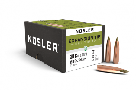 Boite de 50 ogives NOSLER Expansion Tip .30 (.308) 180gr / 11.7g