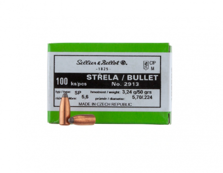 Boite de 100 ogives SELLIER&BELLOT .22 (.224) FMJ 50gr / 3,24g