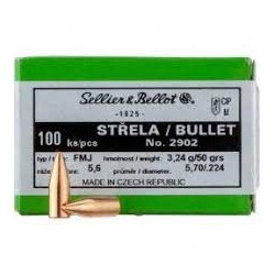 Boite de 100 ogives SELLIER&BELLOT .22 (.224) FMJ 50gr / 3,24g