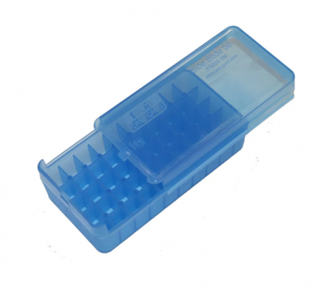Boite de rangement plastique MTM à glissière pour 50 munitions (9x19, .32S&W. 380ACP,...)