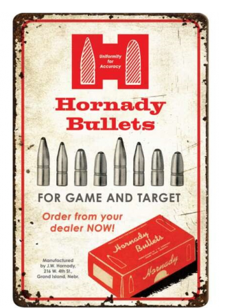 Pancarte balles HORNADY étain finition rustique