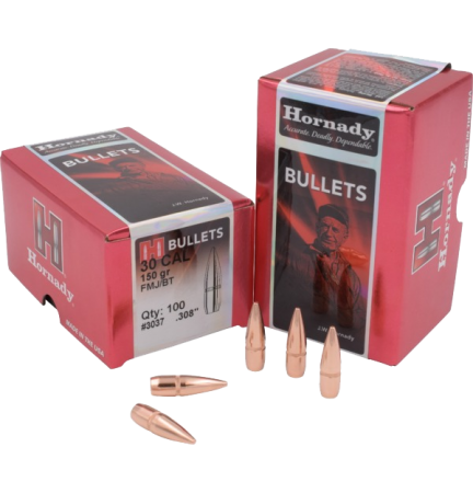 100 ogives Hornady calibre 30 (.308) 150 gr / 9,72 g Full Metal Jacket Boat Tail