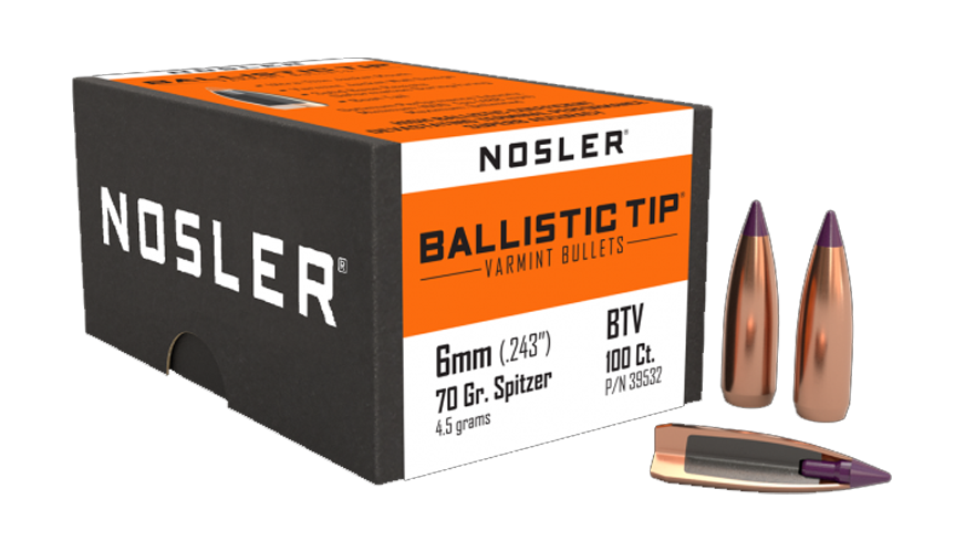 100 ogives Nosler Ballistic Tip Varmint calibre 6 mm (.243) 70 gr / 4,5 g