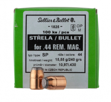 Boite de 100 ogives SELLIER&BELLOT .44 (.430) JSP 240gr / 15,6g