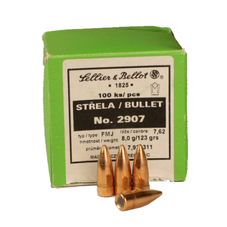 100 ogives Sellier Bellot calibre 7,62 mm (.311) 123 gr / 8 g Full Metal Jacket