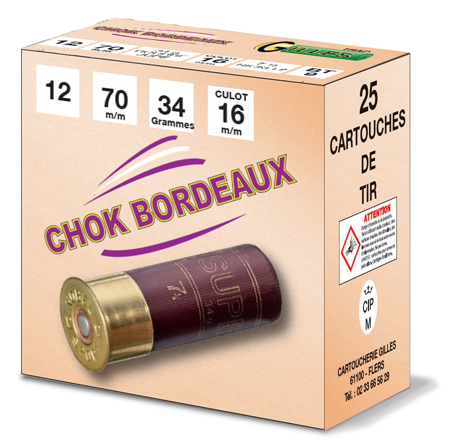 Cartouches GILLES  BT9 CHOK BORDEAUX Cal 12 