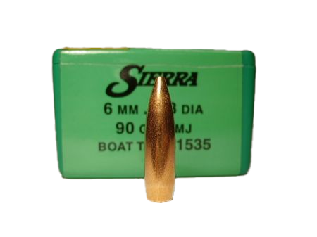 100 ogives Sierra Gameking calibre 6 mm (.243) 90 gr / 5,80 g Full Metal Jacket Boat Tail
