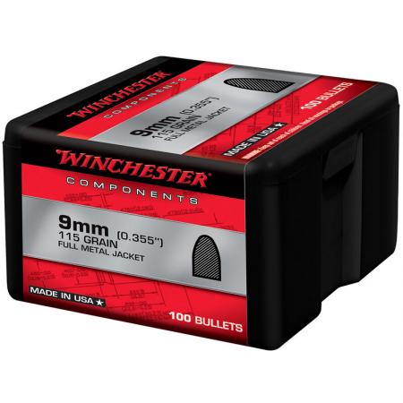 Boite de 100 ogives WINCHESTER 9mm FMJ 124gr / 8g