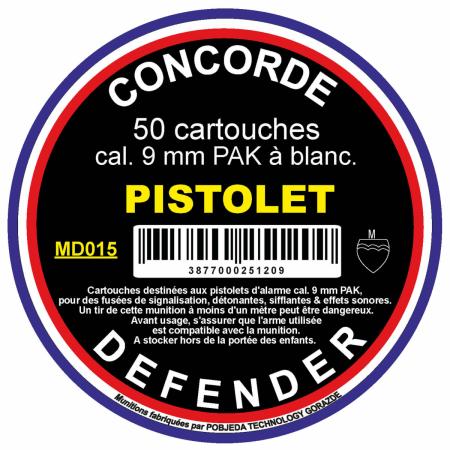 Boite de 50 cartouches pour PISTOLET d'alarme 9 MM à  blanc  MD015