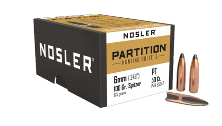 50 ogives Nosler Partition calibre 6 mm (.243) 100 gr / 6,5 g